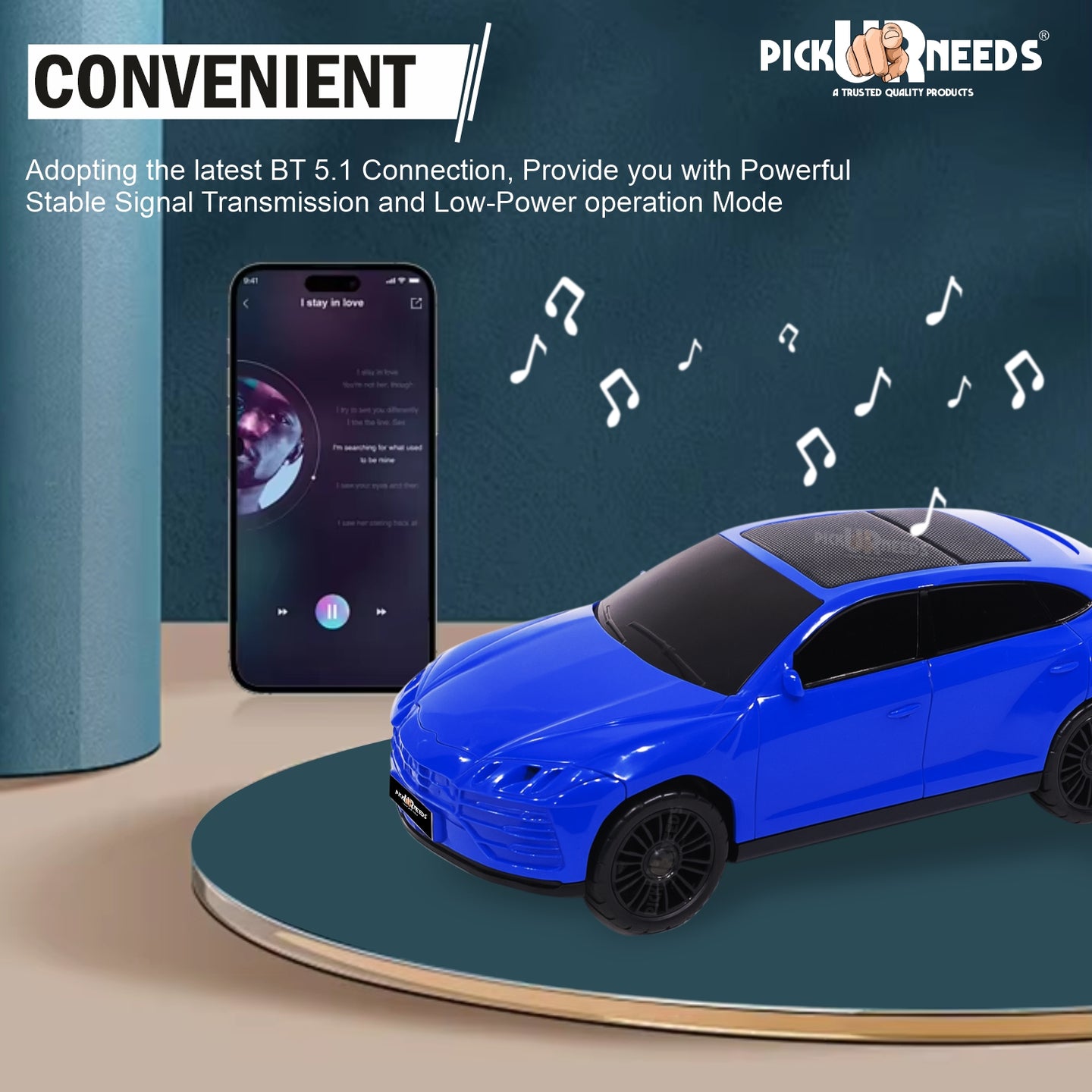 Pick Ur Needs Rechargeable Car-Shaped Speaker – RGB LED Light, USB/FM/SD Card, Type-C, 1200mAh